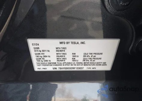 2024 Tesla Model Y Long Range Dual Motor All-Wheel Drive/Rwd из США, поврежденный, VIN 7SAYGDED2RF133037